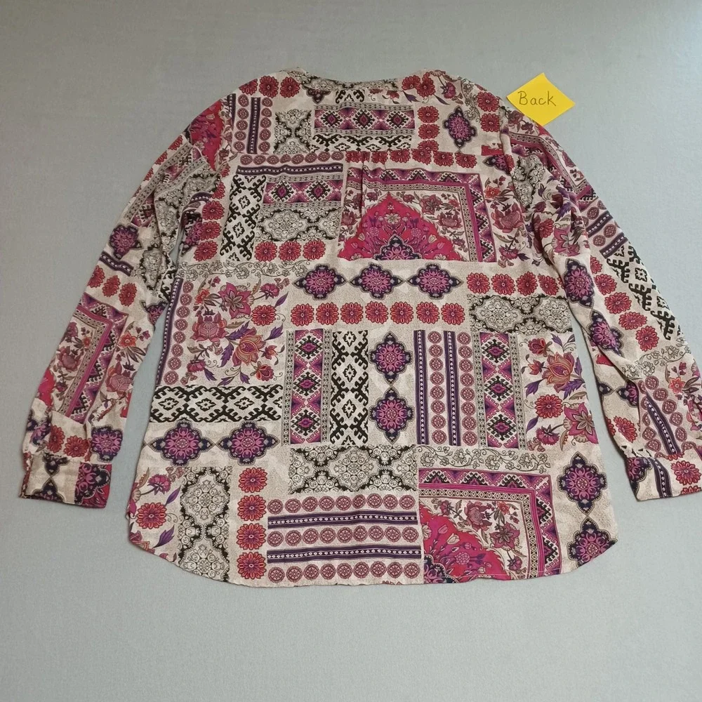 Westport Womens XL Boho Patchwork Floral Button Down Blouse Magenta Purp 4127MGP - Picture 1 of 14